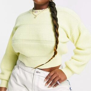 Collision Yellow Knitted Paneled Neck Sweater